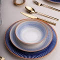 Jídelní sada 24 ks modrá/oranžová/porcelán