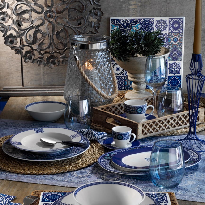 Jídelní sada 24 ks modrá/porcelán