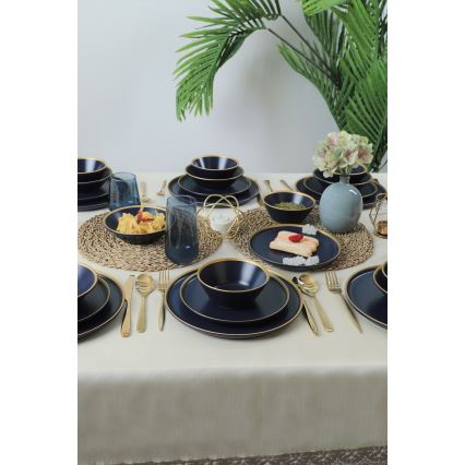 Jídelní sada 24 ks modrá/zlatá/keramika