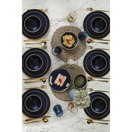 Jídelní sada 24 ks modrá/zlatá/keramika