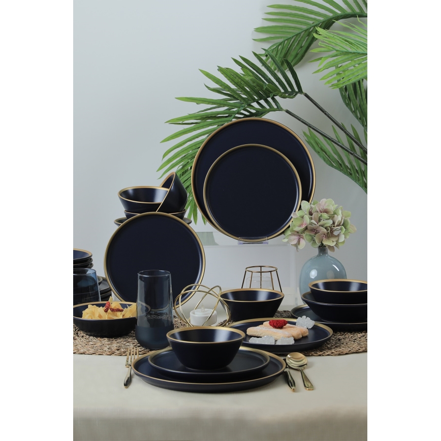 Jídelní sada 24 ks modrá/zlatá/keramika
