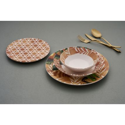 Jídelní sada 24 ks oranžová/zelená/keramika