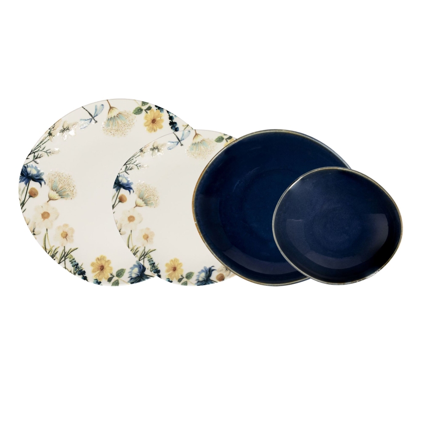 Jídelní sada 24 ks pestrobarevná/modrá/porcelán