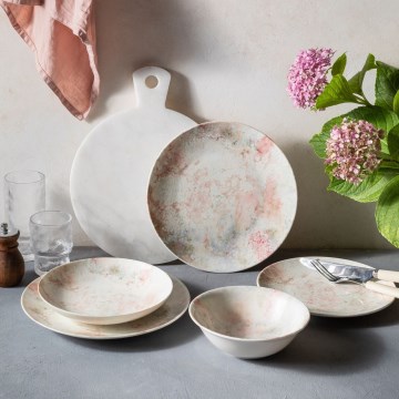 Jídelní sada 24 ks růžová/béžová/porcelán