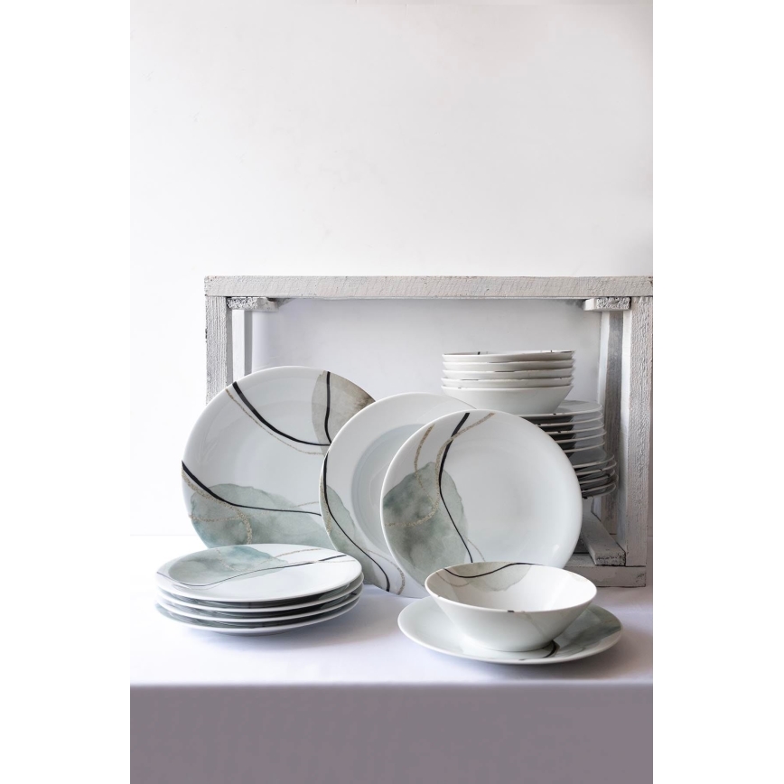 Jídelní sada 24 ks šedá/zelená/porcelán