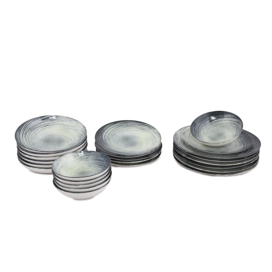 Jídelní sada 24 ks zelená/černá/porcelán