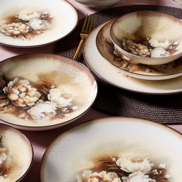 Jídelní sada 26 ks béžová/hnědá/bílá/porcelán