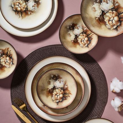 Jídelní sada 26 ks béžová/hnědá/bílá/porcelán