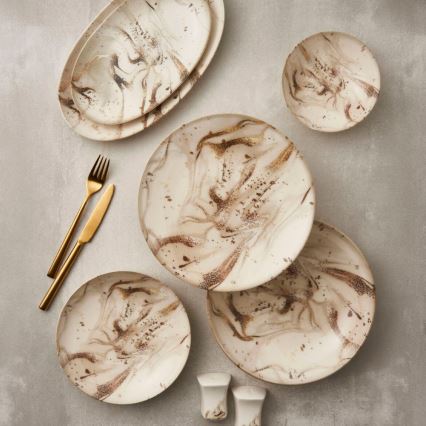 Jídelní sada 26 ks béžová/hnědá/porcelán