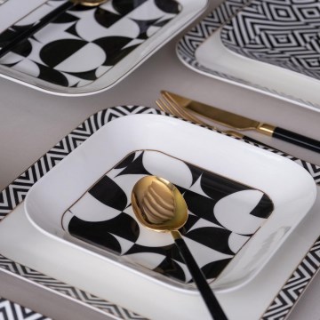 Jídelní sada 26 ks bílá/černá/porcelán