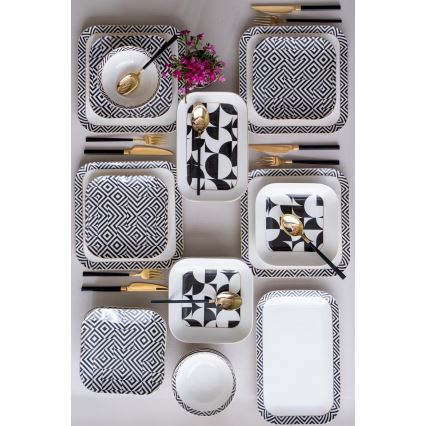 Jídelní sada 26 ks bílá/černá/porcelán