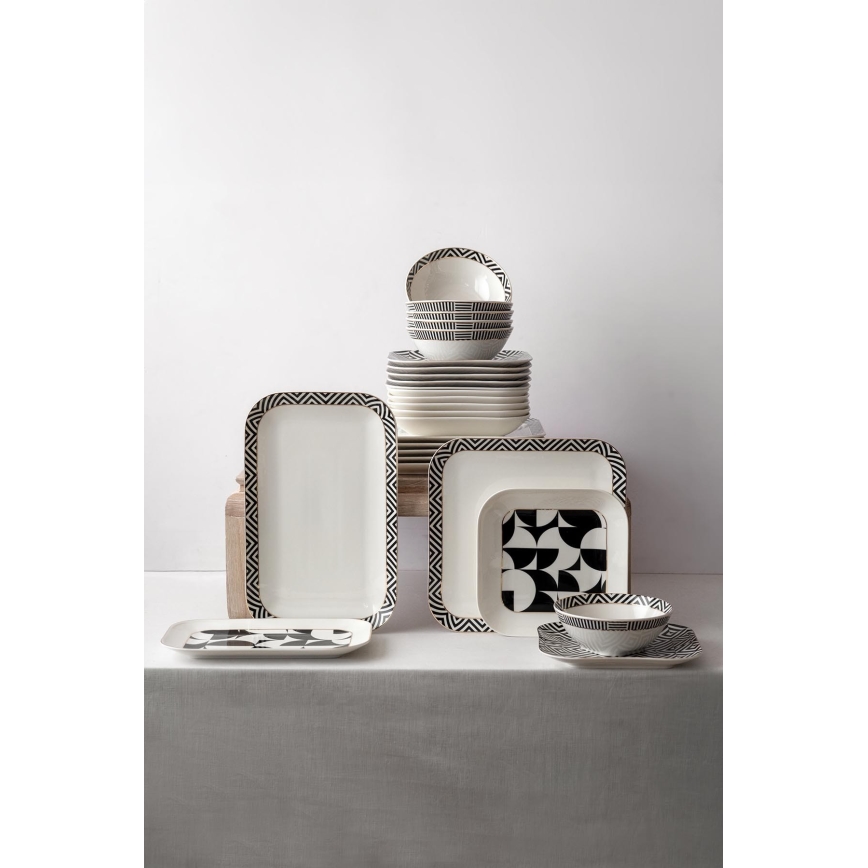 Jídelní sada 26 ks bílá/černá/porcelán