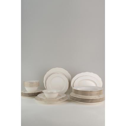 Jídelní sada 26 ks bílá/stříbrná/kostní porcelán