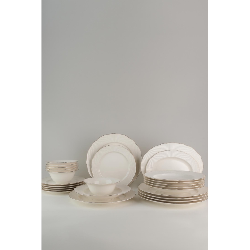 Jídelní sada 26 ks bílá/stříbrná/kostní porcelán