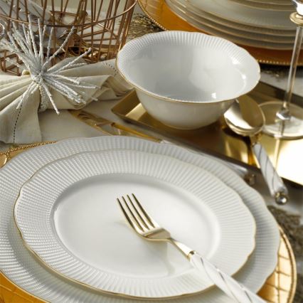 Jídelní sada 26 ks bílá/zlatá/porcelán