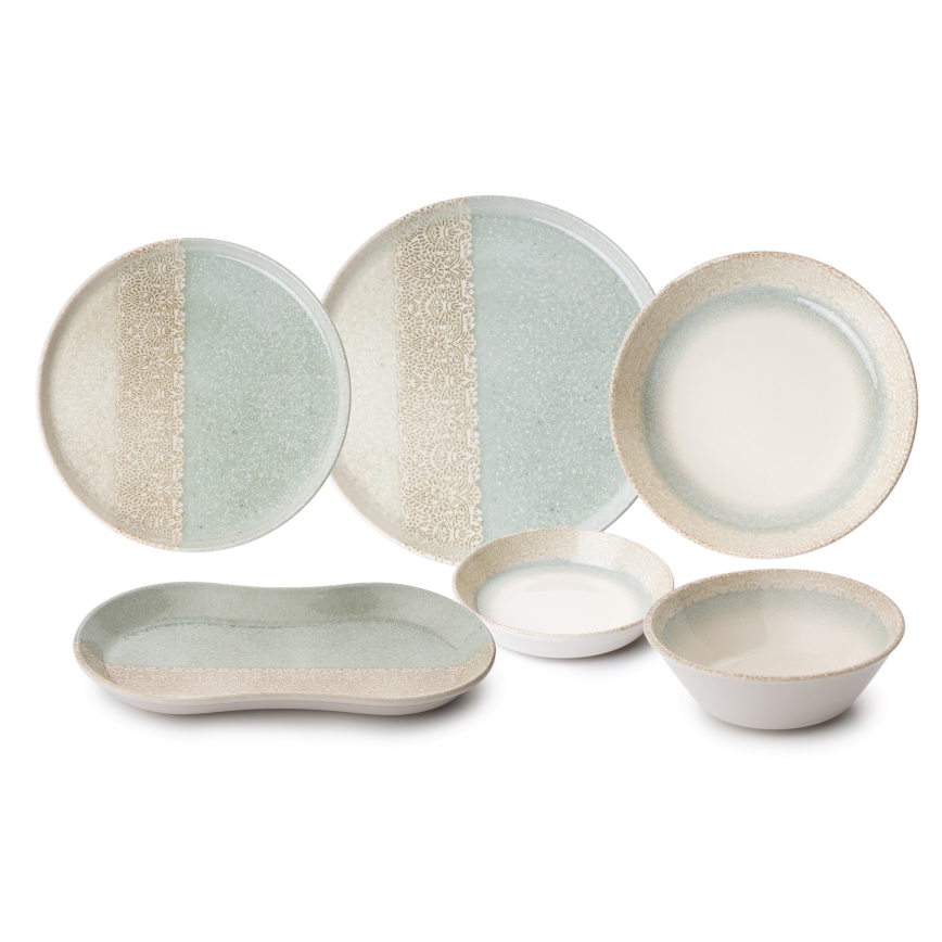 Jídelní sada 27 ks béžová/zelená/porcelán