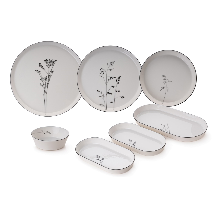 Jídelní sada 27 ks bílá/černá/porcelán
