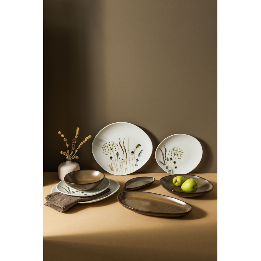 Jídelní sada 27 ks bílá/hnědá/porcelán