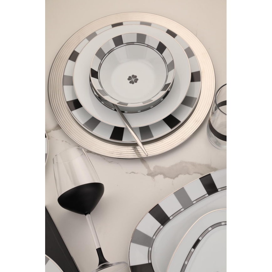 Jídelní sada 27 ks bílá/šedá/porcelán