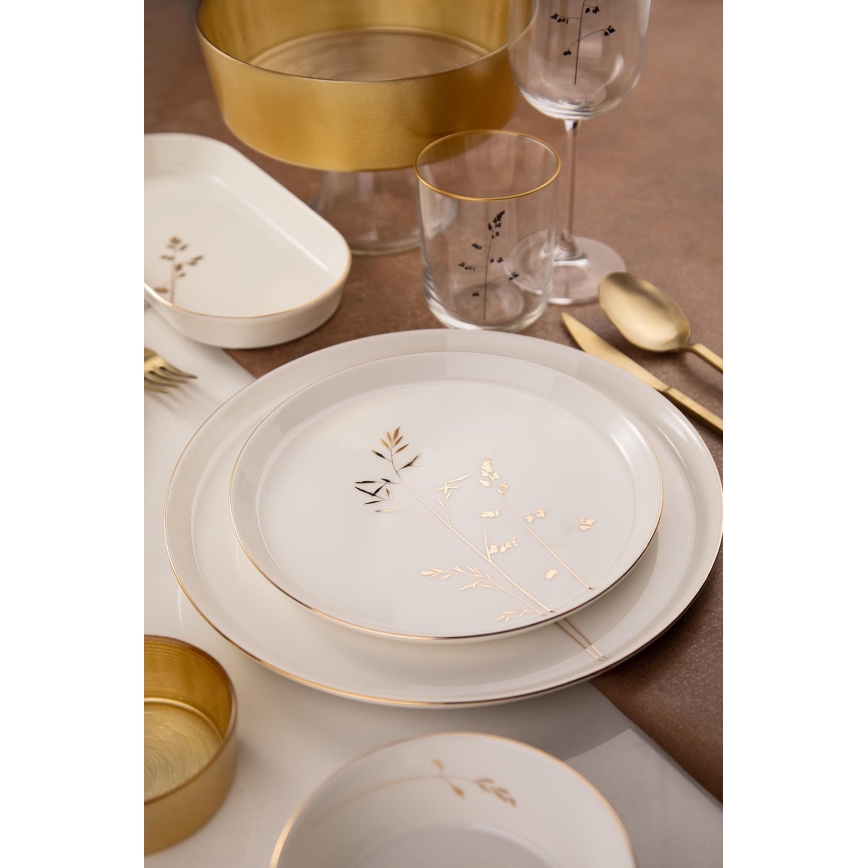 Jídelní sada 27 ks bílá/zlatá/porcelán