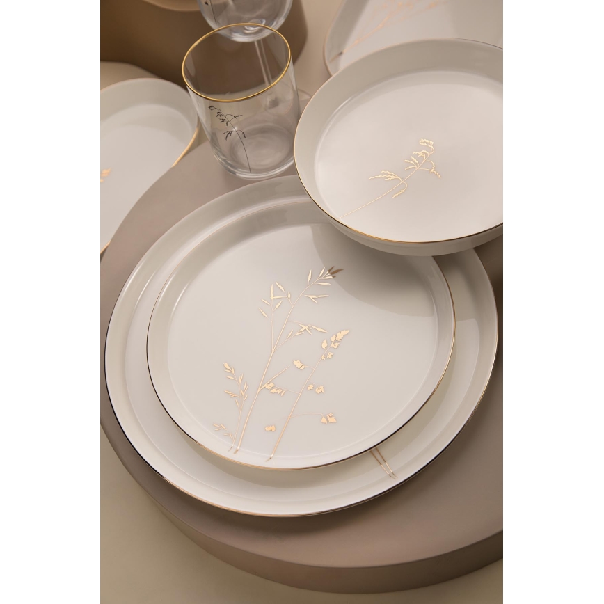 Jídelní sada 27 ks bílá/zlatá/porcelán