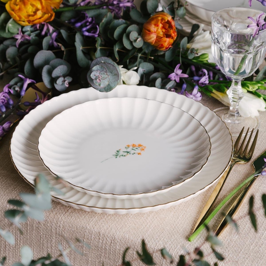 Jídelní sada 27 ks bílá/zlatá/porcelán