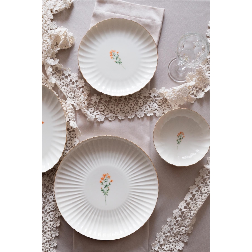 Jídelní sada 27 ks bílá/zlatá/porcelán