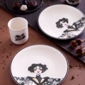 Jídelní sada 4 ks černá/bílá/porcelán