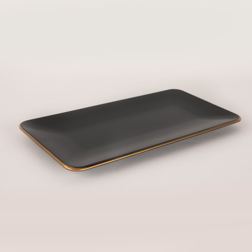 Jídelní sada 44 ks černá/zlatá/kamenina