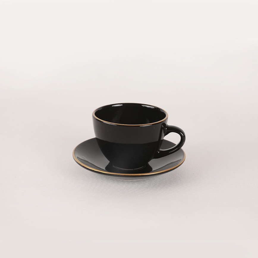 Jídelní sada 44 ks černá/zlatá/kamenina