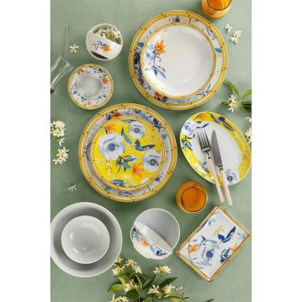 Jídelní sada 50 ks žlutá/modrá/porcelán
