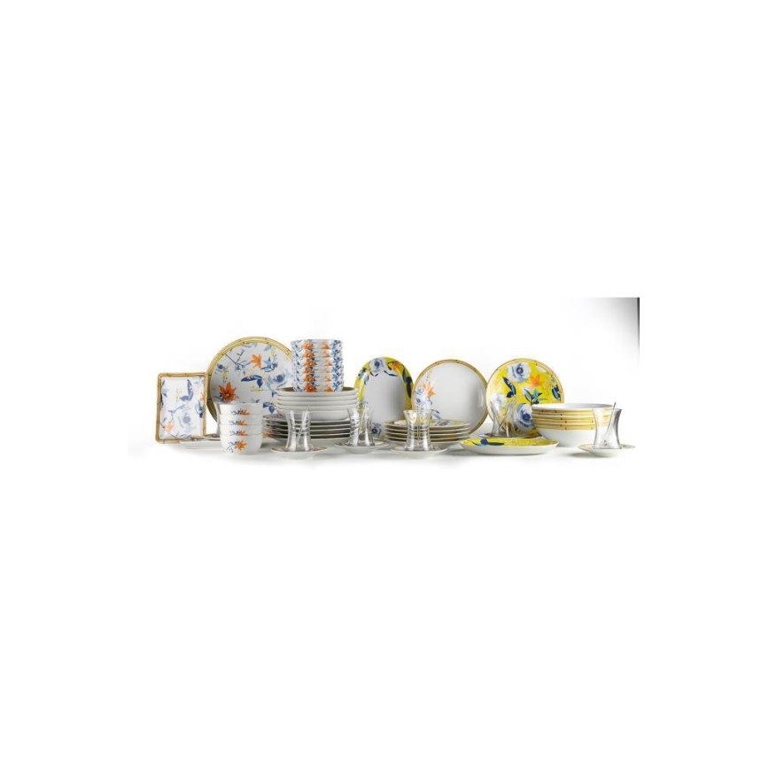 Jídelní sada 50 ks žlutá/modrá/porcelán