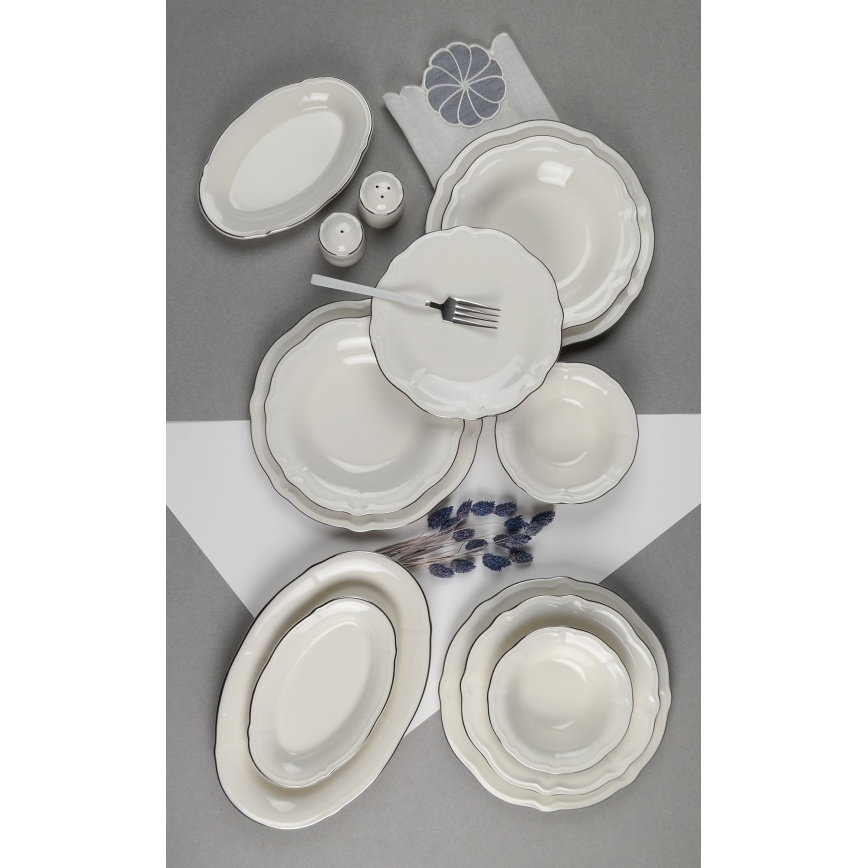 Jídelní sada 53 ks bílá/stříbrná/porcelán
