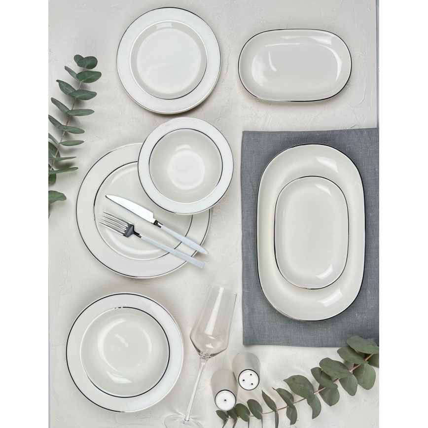 Jídelní sada 53 ks krémová/stříbrná/porcelán