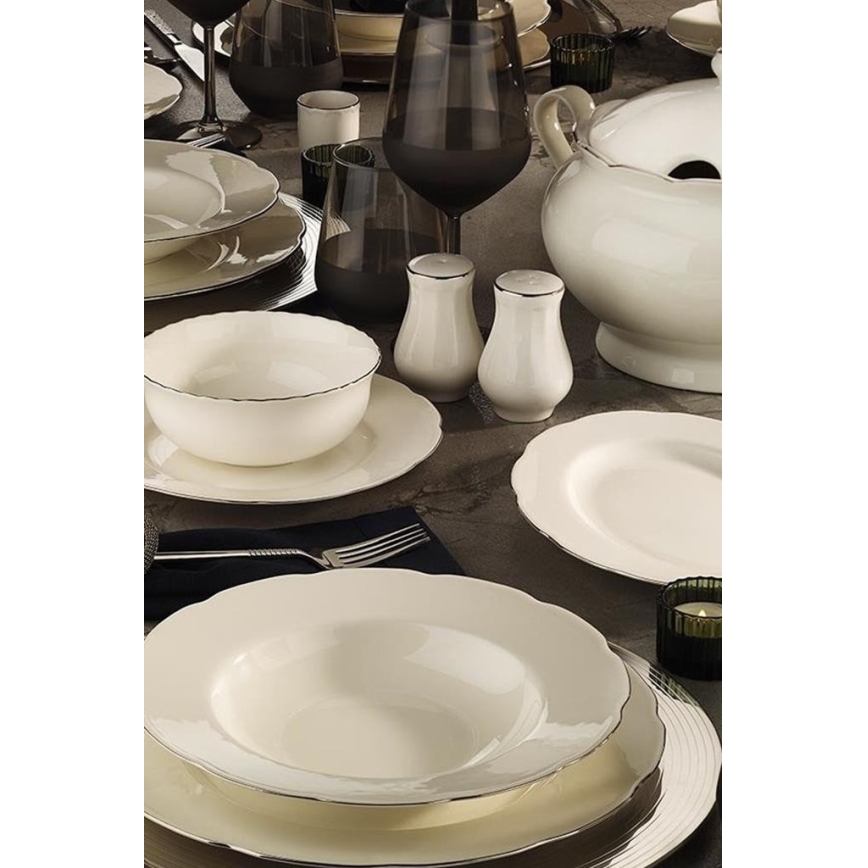 Jídelní sada 54 ks bílá/stříbrná/kostní porcelán