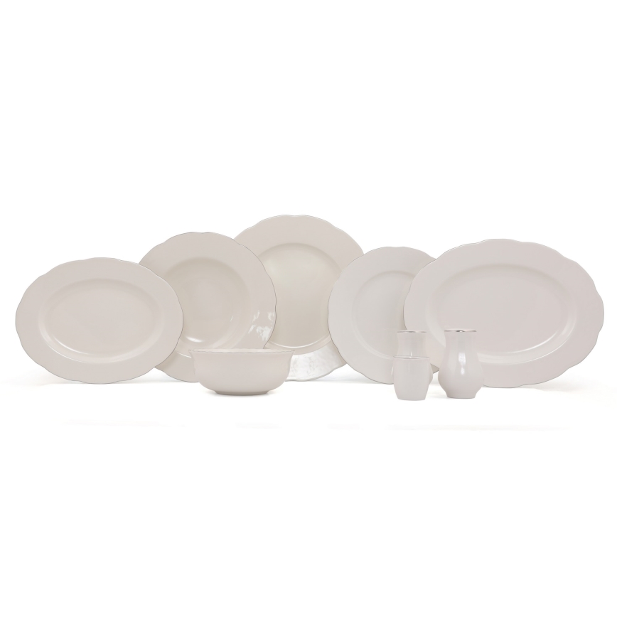 Jídelní sada 54 ks bílá/stříbrná/kostní porcelán