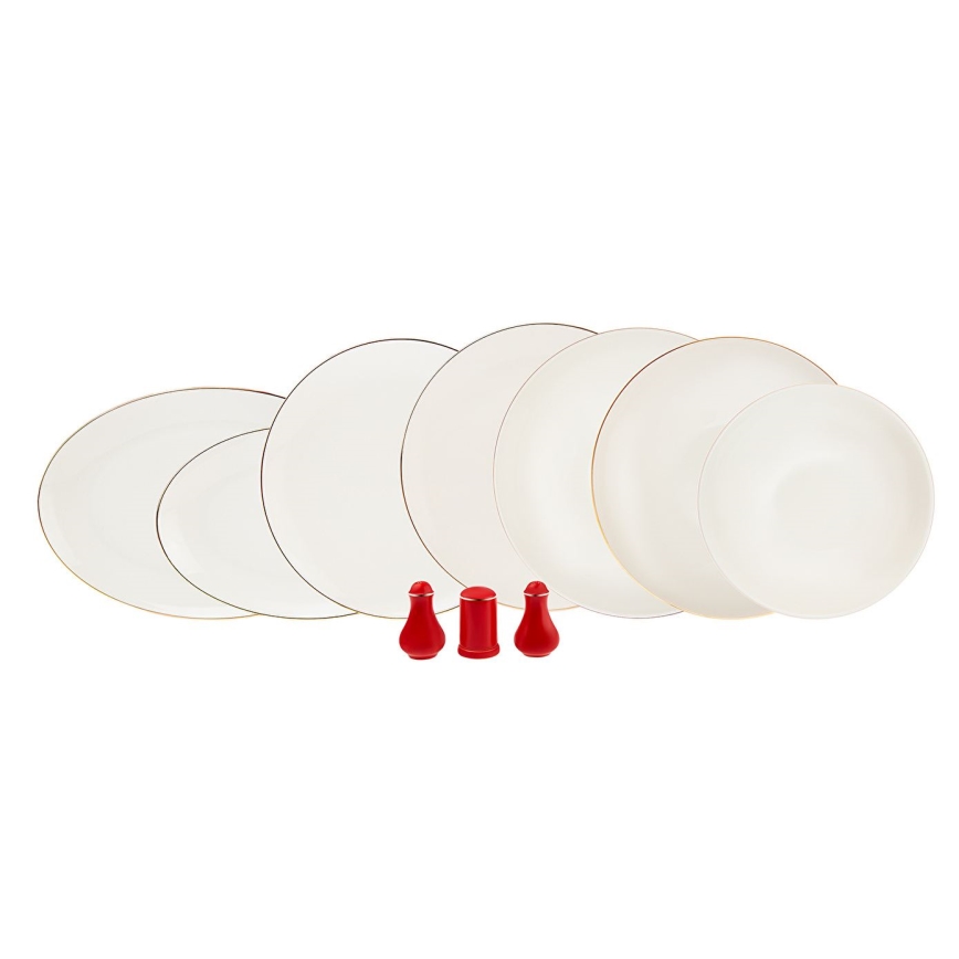 Jídelní sada 58 ks bílá/červená/porcelán