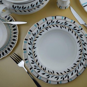 Jídelní sada 62 ks bílá/modrá/černá/porcelán