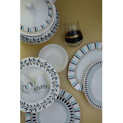 Jídelní sada 62 ks bílá/modrá/černá/porcelán