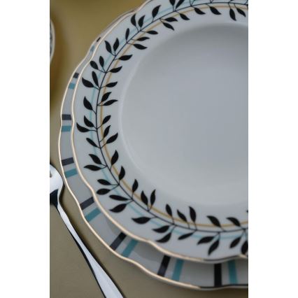Jídelní sada 62 ks bílá/modrá/černá/porcelán