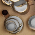 Jídelní sada 8 ks šedá/zlatá/porcelán