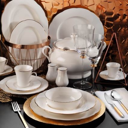 Jídelní sada 83 ks bílá/měděná/porcelán