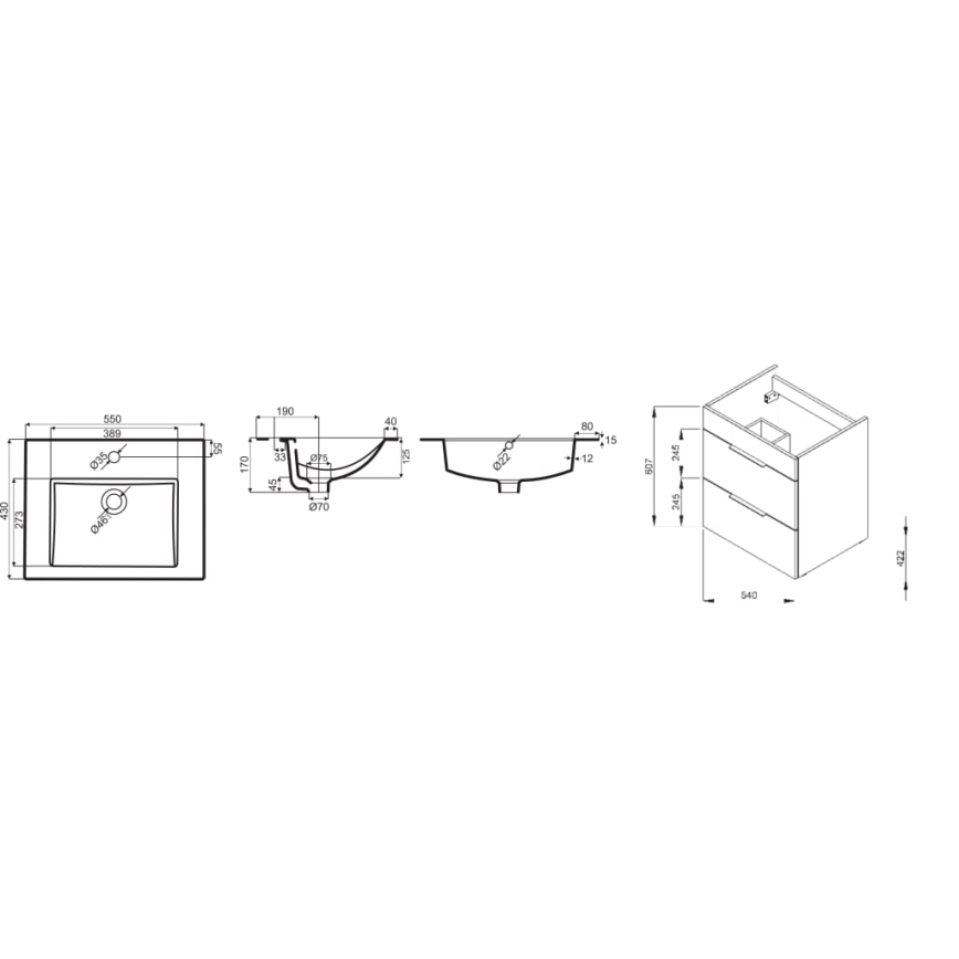 JIKA H4536111763001 - Koupelnová skříňka s umyvadlem CUBE 60,7x55 cm bílá