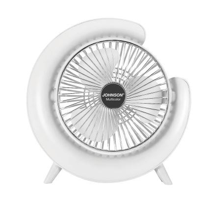 JOHNSON - LED RGB Nabíjecí stolní ventilátor MULTICOLOR LED/5W/3,7V 1200 mAh pr. 14 cm bílá