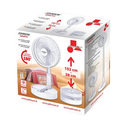 JOHNSON - Nabíjecí stolní ventilátor GIRAFFA 5W/3,7V 1200 mAh pr. 20 cm bílá