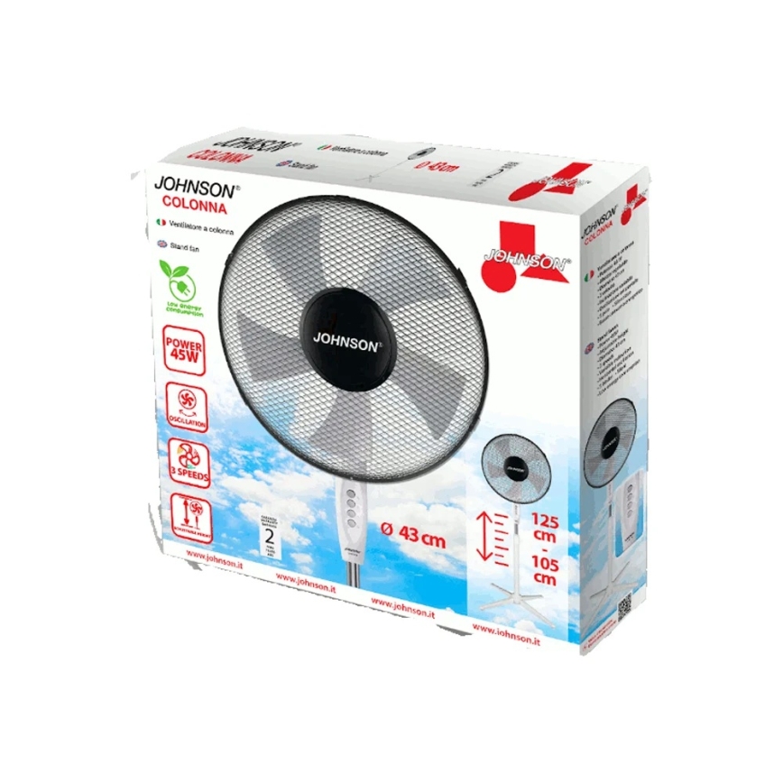 JOHNSON - Stojanový ventilátor COLONNA 45W/230V pr. 40 cm černá/bílá
