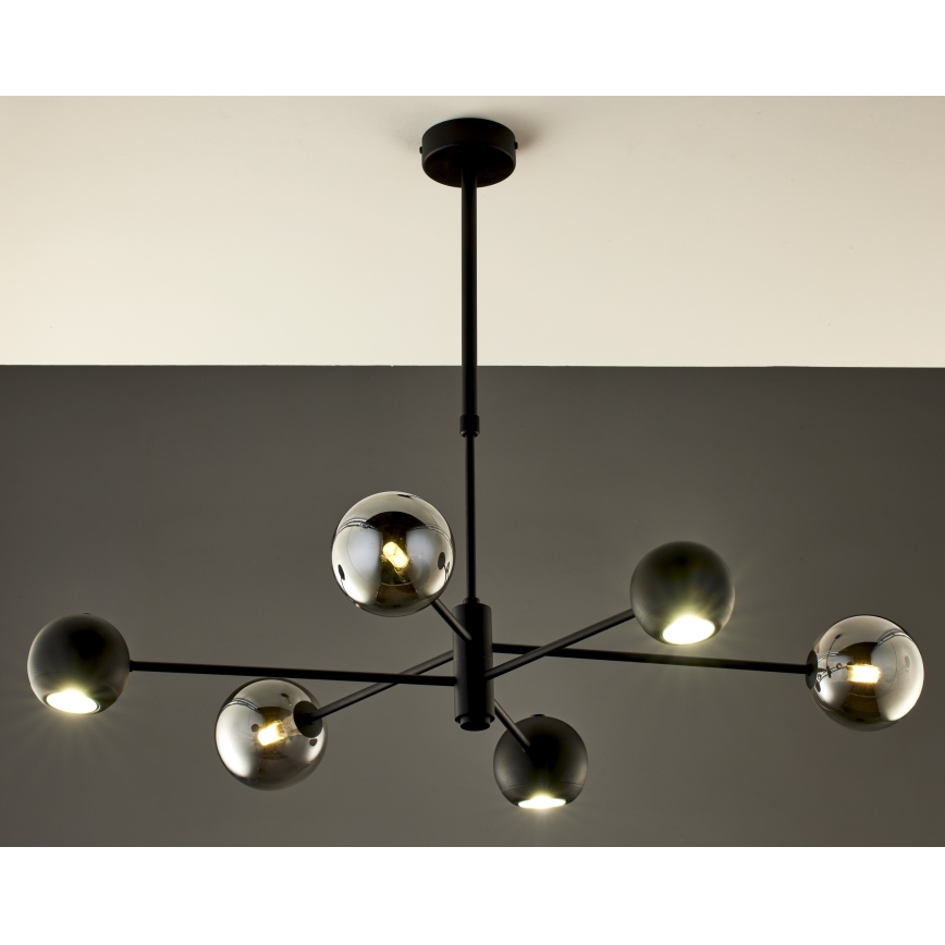 Jupiter 1974 - Lustr na tyči MOKA 3xGU10/10W/230V + 3xG9/10W/230V černá/lesklý chrom