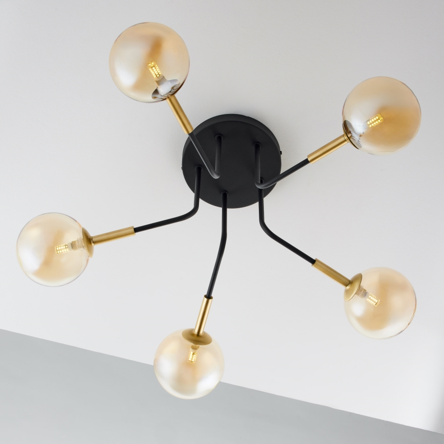 Jupiter 2038 - Lustr na tyči BURANO 5xG9/10W/230V černá/zlatá/béžová