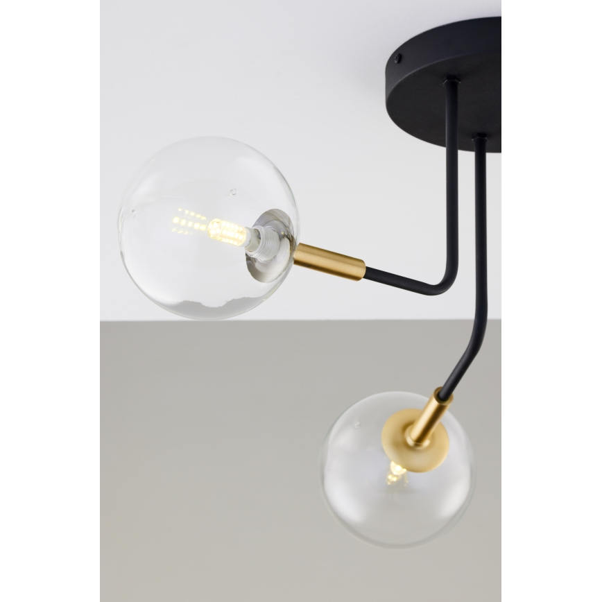 Jupiter 2039 - Lustr na tyči BURANO 3xG9/10W/230V černá/zlatá/čirá