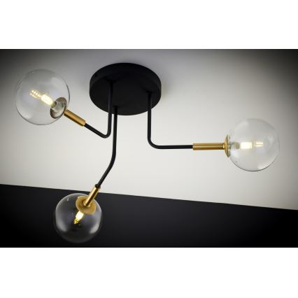 Jupiter 2039 - Lustr na tyči BURANO 3xG9/10W/230V černá/zlatá/čirá